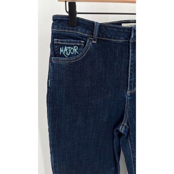 Logo Lori Goldstein Skinny Jeans Size 8 Dark Wash Major Embroidered on Pocket - Picture 2 of 16
